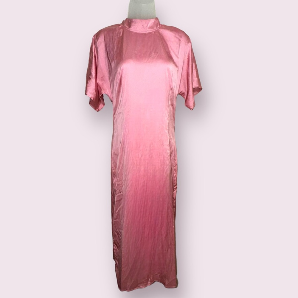Nasty Gal Pink Sheath Midi Dress with Mock Neck